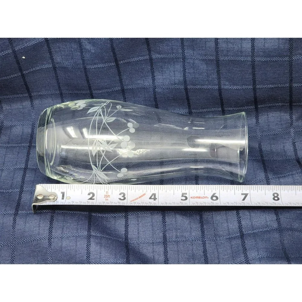 Vintage Leaves/Berries Etched Wine Glass‎ & Etched Flower/Leaves Glass Vase